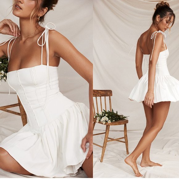 HOUSE OF CB 'Marcy' White Pleated Mini Dress NWT - Picture 4 of 12